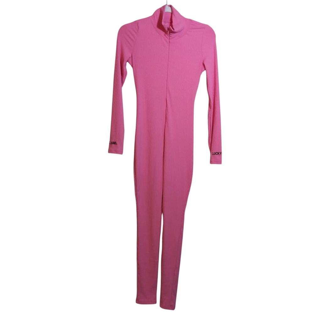 Lucky Label Pink Ribbed Full-Body Jumpsuit Stretchy Casual Size L